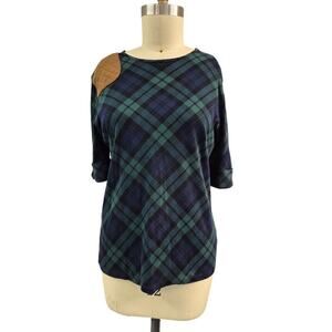 90s NWT LRL Lauren Ralph Lauren Green Tartan Plaid Top Quilted Shoulder Sz XL